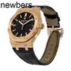 Top Men APS Factory Audemar Pigue Watch Swiss Movement Epic Royal Oak Watch 41mm Rosa Gold Black Indice Dialtra in pelle