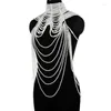 Neck Ties 449B Women Multi Layered Simulated Pearl Bib Necklace Collar Beaded Tassel Faux Leather Shoulder Chain Bra Top Body Jewe285b