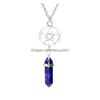 Pendentif Colliers Pentacle Pierre Naturelle Collier Bijoux Hexagone Prisme Étoile Point Guérison Cristal Améthyste Rose Quartz Chakra Goutte Dh7Cz