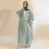 Ethnische Kleidung Satin Abaya Muslimische Frauen Offene Strickjacke Maxikleid Türkei Kimono Islam Arabische Robe Eid Party Ramadan Kaftan Jalabiya Kaftan