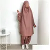 Kläder sätter etniska kläder Ramadan Eid muslimska abayor för kvinnor 2 stycken bönplagg jilbab med byxor abaya set islamiska kläder dhy1e
