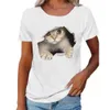 Trendy letnia okrągła szyja 3D Cat Krótkie t-shirt damski