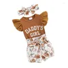 Clothing Sets Born Infant Baby Girl Clothes Daddys Ribbed Short Sleeve Ruffle Romper Top Shorts Floral Outfit