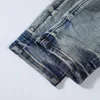 Jeans Mens Angustiado Jeans Skinny Moda Mens Moto Long Off Algodão Slim Pés High Street Denim Luz Azul Colar Pano Buraco 30-40 Calças Hip Hop 240308