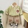 Spring Autumn Children Baby Boys Clothes Infant Strips Cartoon Bear Tshirt Pants 2Pcsset Toddler Fashion Cloth Kids Tracksuits 240307