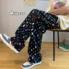 Pants Hollow Out Pants Men Oversized Wide Leg Pants Men Streetwear Hiphop Loose Straight Pants Mens Black White Plaid Trousers M3XL