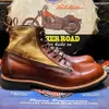 Boots Retro Patchwork äkta läder England Style Vintage Casual Work Boot Lace Up High Top Sneakers Outdoor Riding Large Size