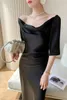 Sukienki swobodne letnie światło luksus francuski w stylu hepburn czarna spódnica jedwabna triacetate satynowa sukienka High End Długie kobiety