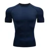 Gecomprimeerd zwart shirt met korte mouwen Heren Zonwering Lange T-shirt Tweede huid Fitness Workout Sneldrogend Sportkleding 240306