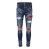 Jeans da uomo motociclista da motociclista in difficoltà Jean Rock Skinny Slim strappato Hole Letter Pantaloni in denim hip-hop di marca di alta qualità 619