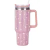 40oz Shiny Diamond Tumble Coffee Insulation Cup Stainless Steel Car Bottle Straw Large Capacity Rhinestone Cup