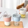 Water Bottles 400ML Glass Cup Coffee Household Straw Large Capacity Double Drink Love Gift Cute Bottle
