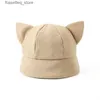 Cappelli a tesa larga Cappelli a secchiello Cappello a secchiello Donna Simpatico orecchio di gatto Pescatore C Cappelli autunno inverno per le donne Design della moda coreana Casual Cartoon Antivento caldo L240305