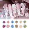 9bag/Set 3D Pink Rose Rhinestone Nail Art Charms Mixed Simulation Flower Gemstone Beads Valentines Nail Decoration Accessories 240301