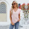 Mode femmes T-shirts couleur unie col en v chemises à volants manches T-shirts été décontracté femmes vêtements