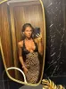 Sexy Leopard Lace Patchwork Maxi Halter Dress for Women Fashion Deep V Neck Backless Long Dresses 2024 Female Holiday Vestidos