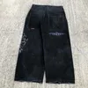 Moda masculina jeans streetwear jnco y2k hip hop dos desenhos animados impressão gráfica vintage baggy calças pretas das mulheres dos homens de cintura alta calças largas perna f68