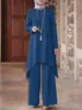 Ethnic Clothing Ramadan Muslim Women Two Piece Sets Shirt &Pants Solid Suits Blouse Musulman Ensembles Moroccan Kaftan Islamic Dress
