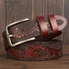 Belts New Genuine Leather Belts for men Designer Belt Male Dragon Print Vintage Pin Buckle Luxury Strap New Fashion High Quality L240308