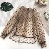 Klänningar hisuma kvinnor oneck lantern hylsa pullover broderi polka dot voile grundläggande skjorta ny elegant lady mesh gasbind tulle blus tops