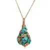 Pendants ShinyGem Baroque Turquoise Pendant Necklace 14K Electroplated Gold Wire Handmade Indefinite Shape Fashion Necklaces