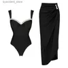 Swimwear féminin 2024 Nouvelles femmes S Sexy Black Pearl One Piece Swimsuits Set Summer Sweetwear Bathing Bathing Bikini Sets Two-Pices L240308