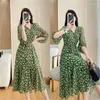 Party Dresses 2024 Summer Elegant Floral Dress For Women Clothing Stylish V-neck Half Sleeve Loose Chiffon 101