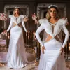 Fashion Mermaid Wedding Dress Crystal Long Sleeves Bridal Gowns V Neck Beaded Bride Dresses with Cape Custom Made Plus Size