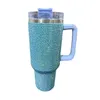 40oz Shiny Diamond Tumble Coffee Insulation Cup Stainless Steel Car Bottle Straw Large Capacity Rhinestone Cup