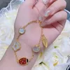 Pulseira V Golden Fan Family Five Flower Ladybug Pulseira Feminina Quatro Folhas Grass Beetle Pulseira 18k Rose Gold Fritillaria Lucky Flower Pulseira