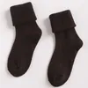 Женские носки, зимние хлопковые однотонные шерстяные носки, утепленные, длинные, теплые, снежные, пушистые, средняя трубка