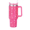 40oz Shiny Diamond Tumble Coffee Insulation Cup Stainless Steel Car Bottle Straw Large Capacity Rhinestone Cup