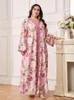 Ethnische Kleidung Blumendruck Abaya für muslimische Frauen Eid Party lose lange Maxikleid Türkei Dubai Kaftan Arabische Robe Islam Ramadan Femme