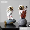 Konst och hantverk Creative Harts Music Astronaut Home Decor Figurines Nordic Miniature Statyes Spaceman SCPTURES DECORATIONS ACCEMENTORS DHP5U