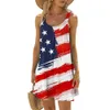 Womens Casual Sleeveless Dress American Flag Printed Loose Strap