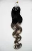 Argent ombre vague de corps micro boucle extensions de cheveux 1g 100s T1bGray rey ombre cheveux humains mikro anneau extensions6384106