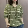 Cardigan Maglioni femminili con scollo a V casual a righe scavati Maglioni primavera autunno Abbigliamento da donna Cardigan lavorato a maglia allentato con bottoni sottili alla moda