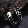 Charm Bracelets Trendy Wire Braided Leather Bracelet Male Temperament Stainless Steel Magnetic Clasp For Men Jewelry Gift PS1346