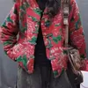 Korki damskie płaszcze wiosenne jesień i zimowy styl etniczny kwiat bawełniana luźna guzika retro w stylu dekoltowym pikowana kurtka dla kobiet K094