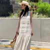 Casual Dresses Gagaok Temperament Solid Color Women Summer Design Sense Layered Sleeveless Loose Straight Sleeve Long Dress