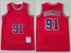 Retro-Basketball-Trikot von Dennis Rodman, 91 Scottie Pippen 33, Vintage-Team, rot, weiß, gestreift, schwarze Naht, gute Qualität, für Sportfans, atmungsaktiv