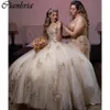 Champagne Crystal Beading Bow Ball Gown Quinceanera Dresses Sleeveless Appliques Lace Corset Vestidos DE 15 ANOS