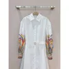 White Rainbow Paisley Patterns Shirt Long Dresses Women Summer Holiday Style 2024 Vacation Long Sleeve White Blouson Sleeves Splicing Loose Dresses FZ2403081