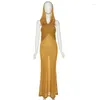 Casual Dresses Summer Maxi Dress Women Vintage Bodycon Mesh Hooded Open Back Hollow Out Pleated Vestidos High Waist Sleeveless