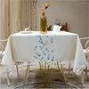 Nappe de table en coton et lin avec pompon brodé de feuilles, couverture anti-poussière pour cuisine, salle à manger, décoration de table de fête à domicile