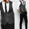 New Dark Grey Double Breasted Vest Suit Herringbone Mens Vests Striped Slim Fit Waistcoat British Vintage Blazer Sleeveless Jacket5135210