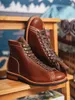 Boots Genuine Leather Boxing Vintage Biker Style Winter Shoes