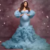 Maternity Dresses Luxury Mermaid Evening Dresses for Photoshoot Off Shoulder Ruffles Pregnant Women Robes Sexy Long Sleeves Maternity Gowns L240308