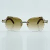 Ny Natural Original Wood Arm Solglasögon 8300817 Cut Lens Solglasögon Luxury Fashion XL Diamond Glasses Storlek 18-135mm