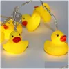 LED -strängar Brelong Nytt Sile Animal Small Yellow Duck LED -sträng Julfestdekoration Lykta Drop Delivery Lights Lighting Holi Dhetd